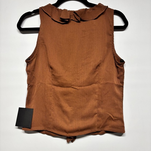 ✨Lulu's Briella Brown Ruffled Button-Front Top Size S - Picture 8 of 15
